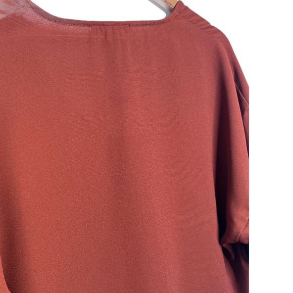 Forever 21 NWT Rust Orange Cropped Sleeve Tie Front Button Up Blouse Womens - Picture 10 of 16